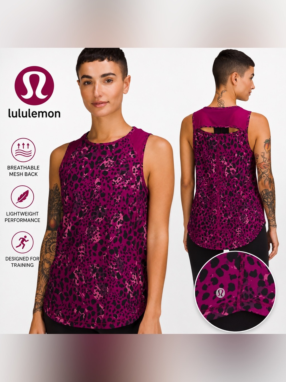 Lululemon Cheetah Camo Magenta Purple Animal Print Sculpt Tank Sleeveless Top 6